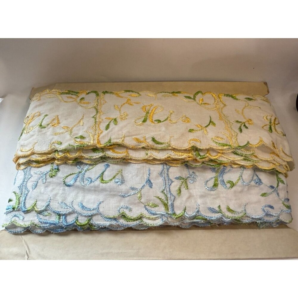 Vintage Union City Embroidery 3" Trim Yellow/green  108" & Blue/Green 144" "HIS" - Picture 2 of 3
